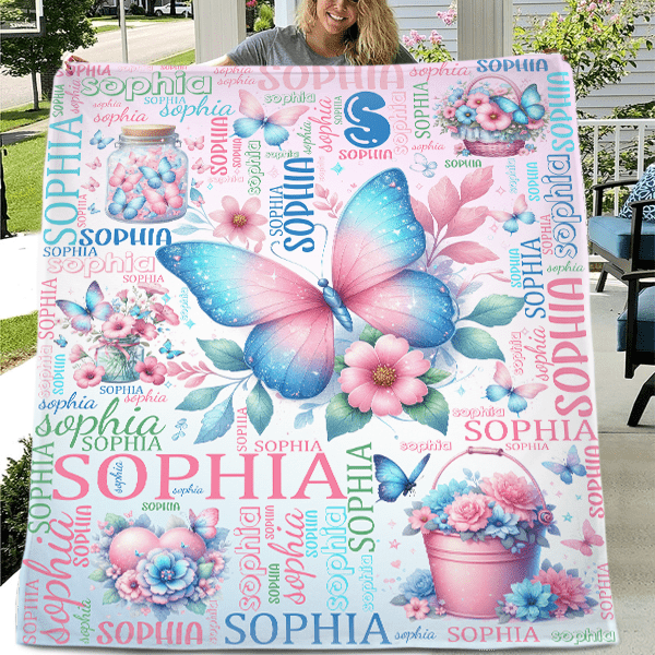 Custom Butterfly Blanket Name Personalized Baby Blanket - Gifts for Children Newborns