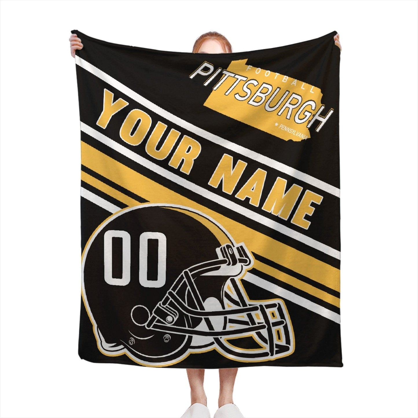 Personalized Football PITTSBURGH Custom Fans Add Name Number Blanket