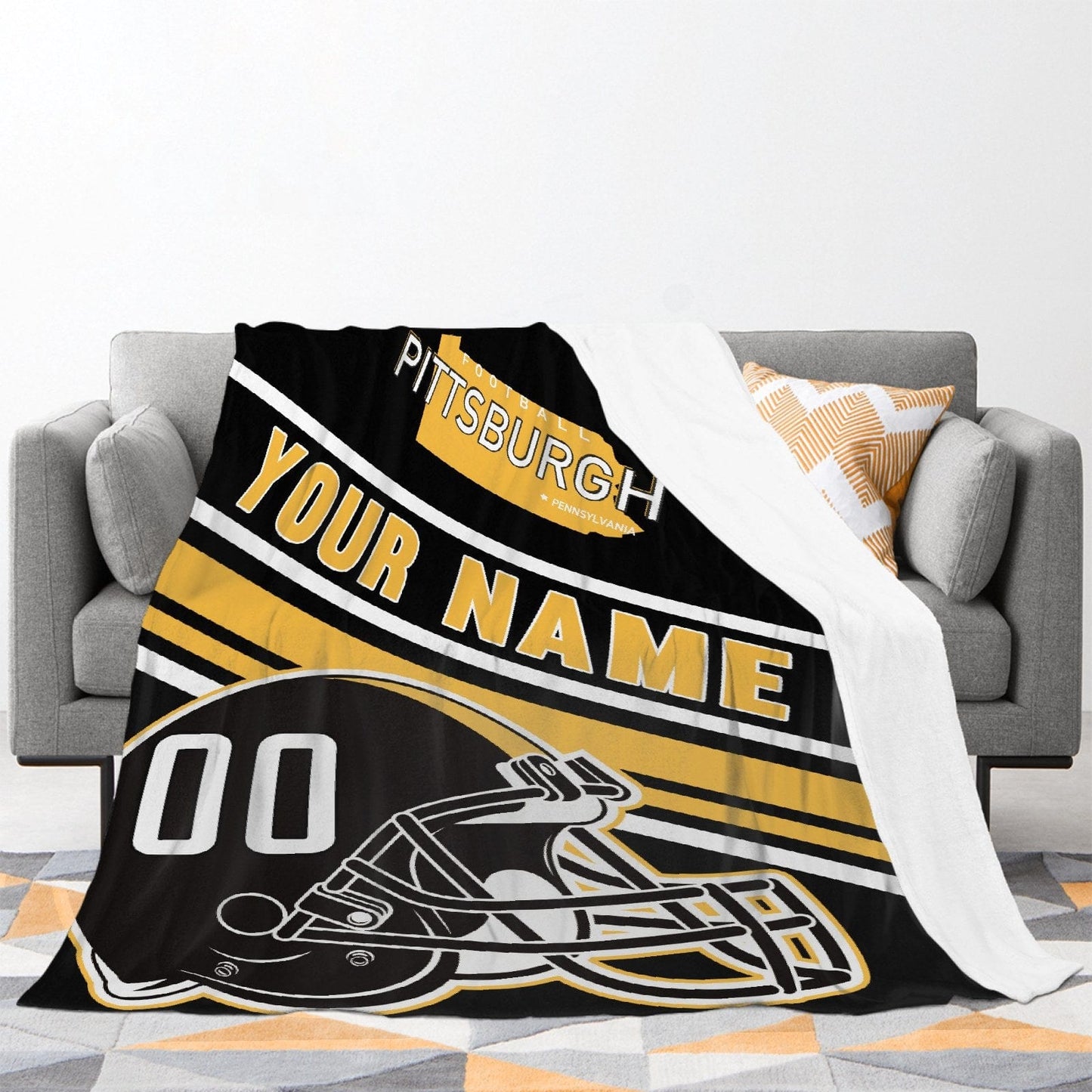 Personalized Football PITTSBURGH Custom Fans Add Name Number Blanket
