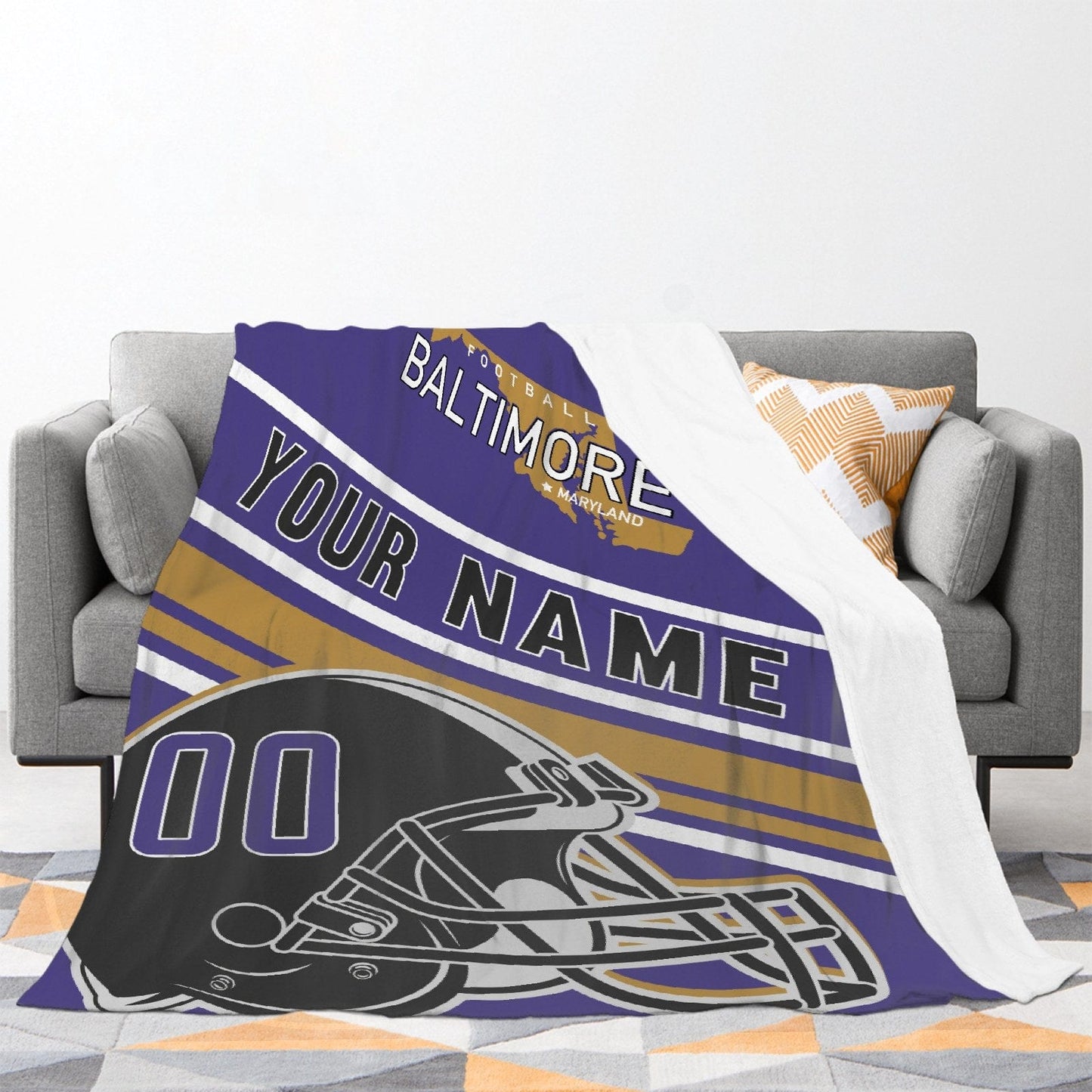 Personalized Football BALTIMORE Custom Fans Add Name Number Blanket