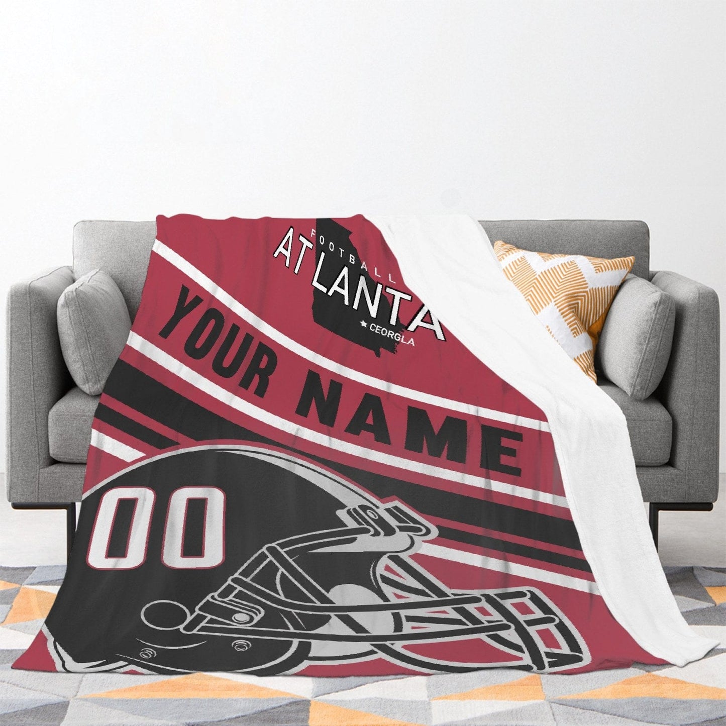 Personalized Football AT LANTA Custom Fans Add Name Number Blanket