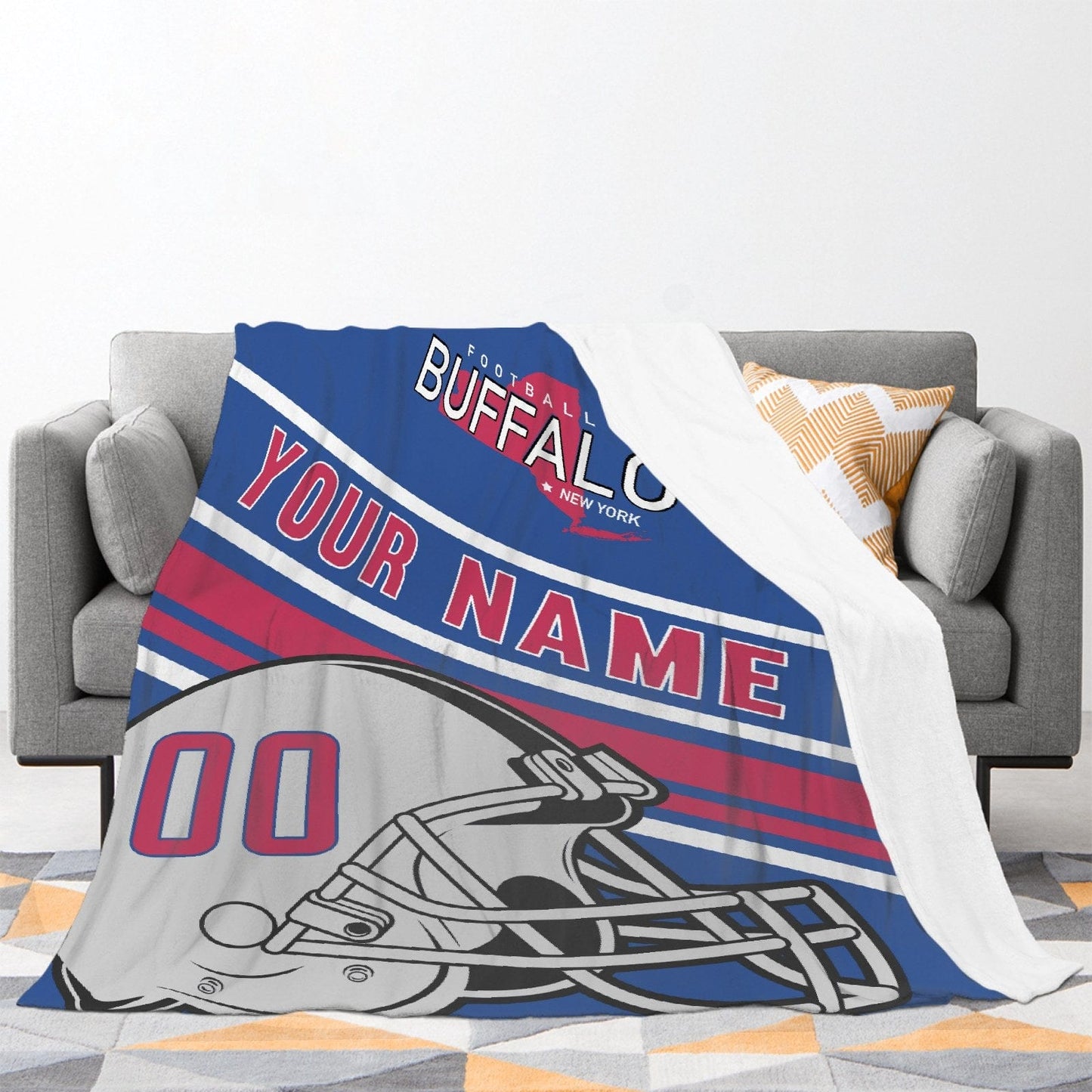 Personalized Football BUFFALO Custom Fans Add Name Number Blanket