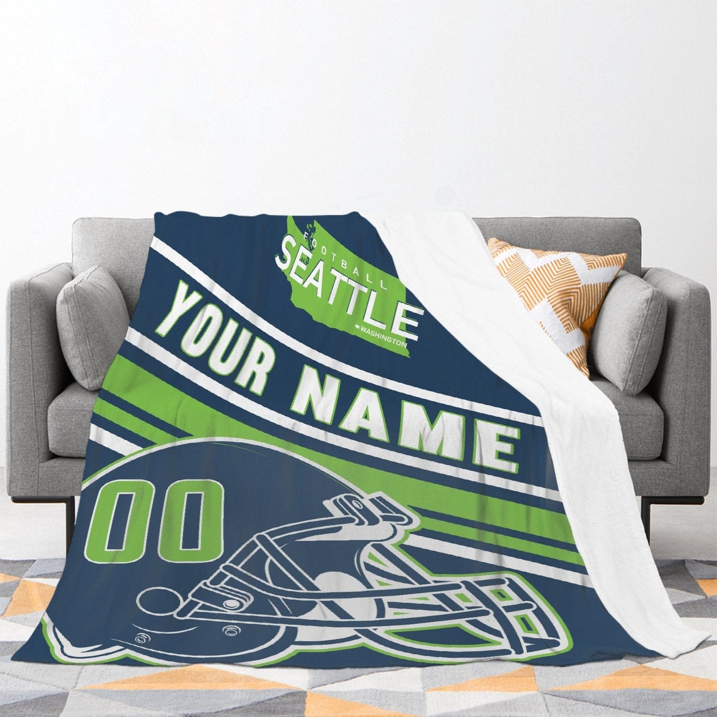 Personalized Football SEATTLE Custom Fans Add Name Number Blanket