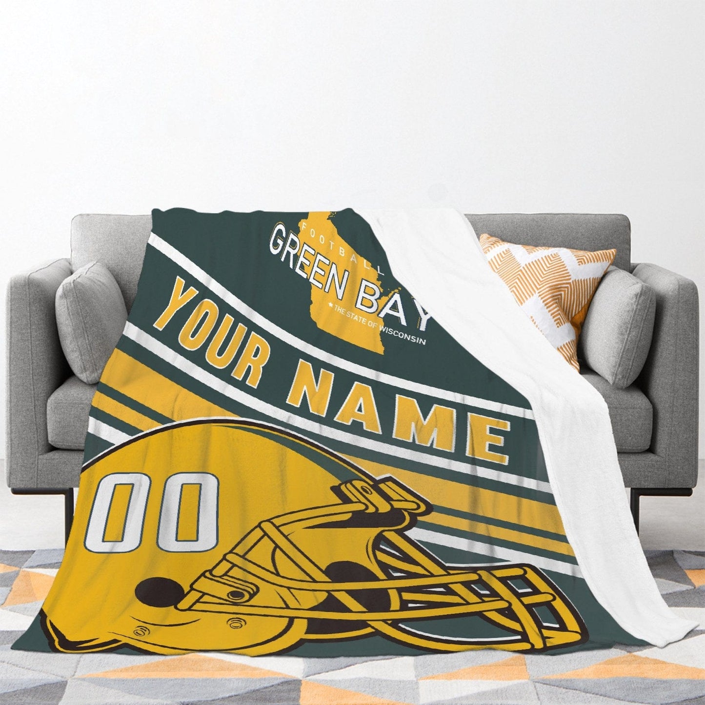 Personalized Football GREEN BAY Custom Fans Add Name Number Blanket