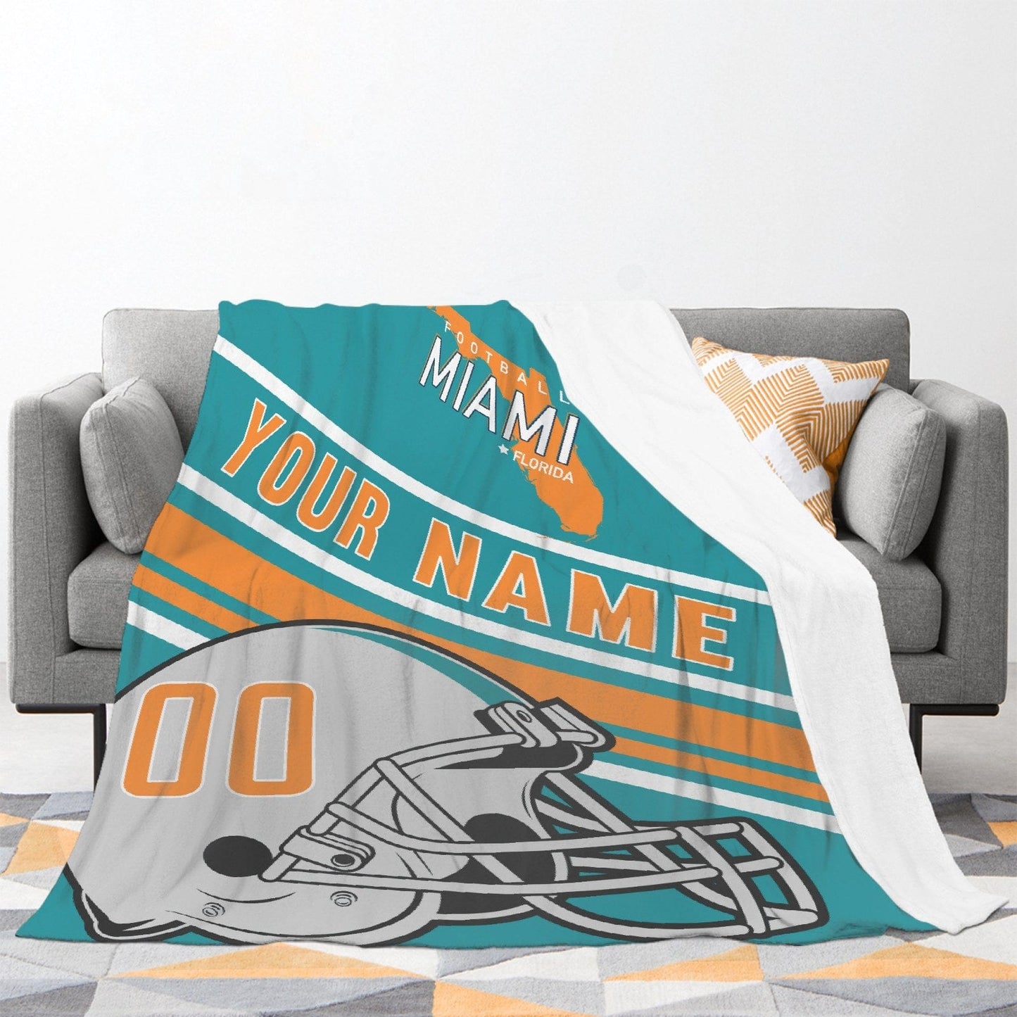Personalized Football MIAMI Custom Fans Add Name Number Blanket