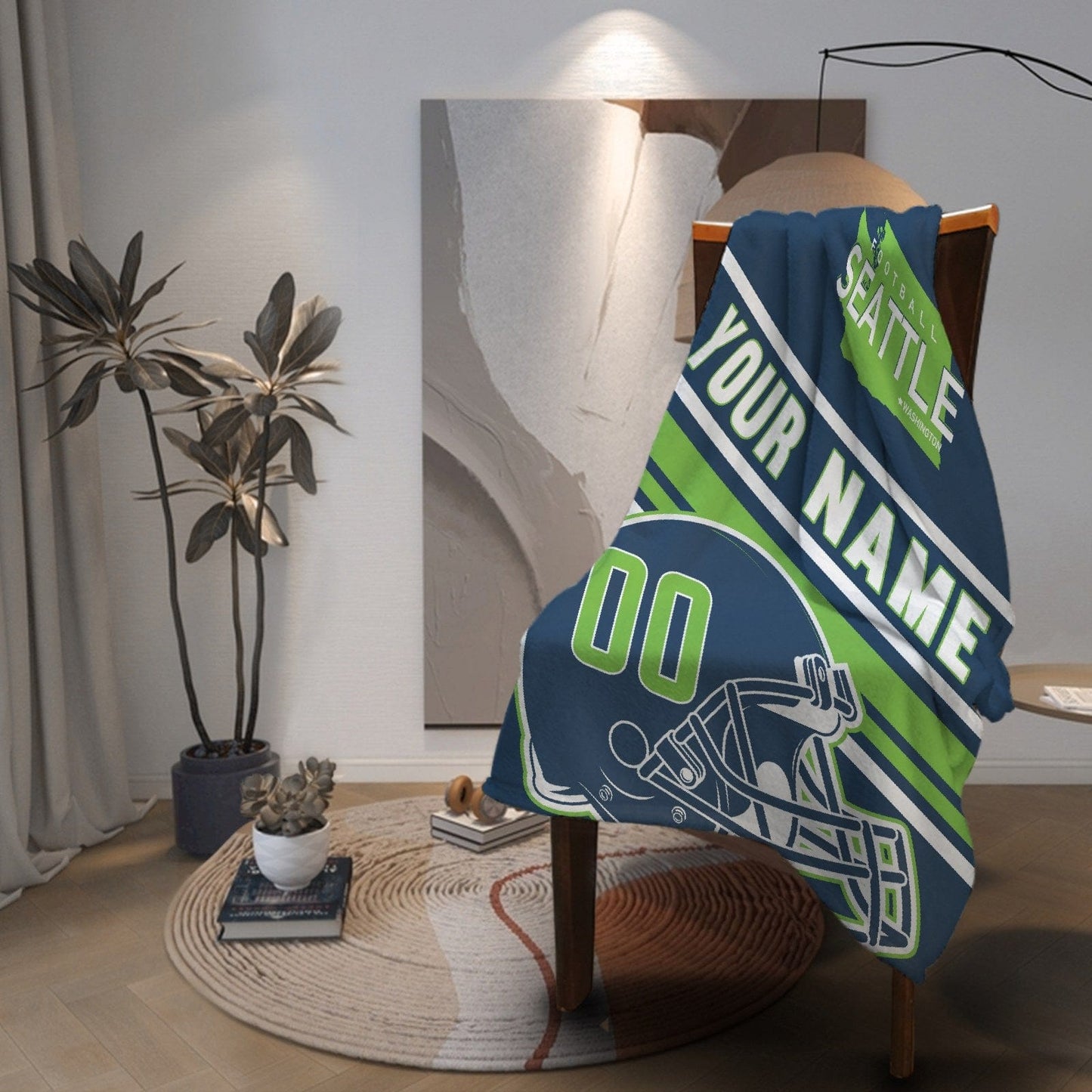 Personalized Football SEATTLE Custom Fans Add Name Number Blanket