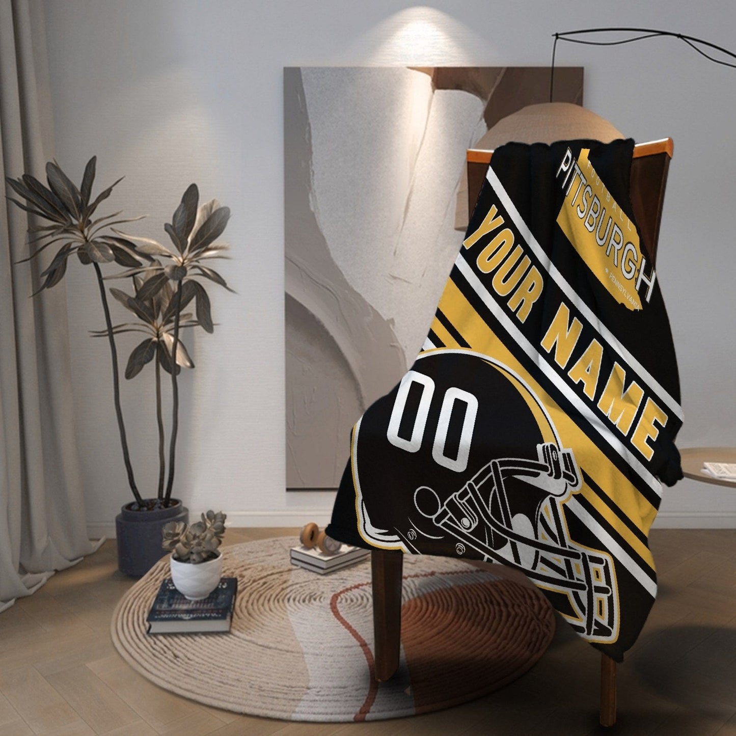 Personalized Football PITTSBURGH Custom Fans Add Name Number Blanket