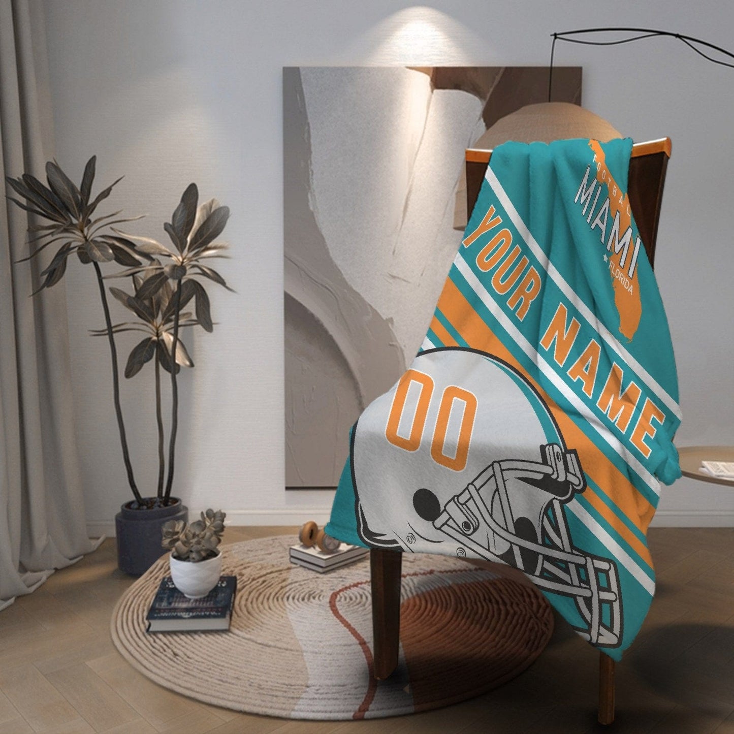 Personalized Football MIAMI Custom Fans Add Name Number Blanket