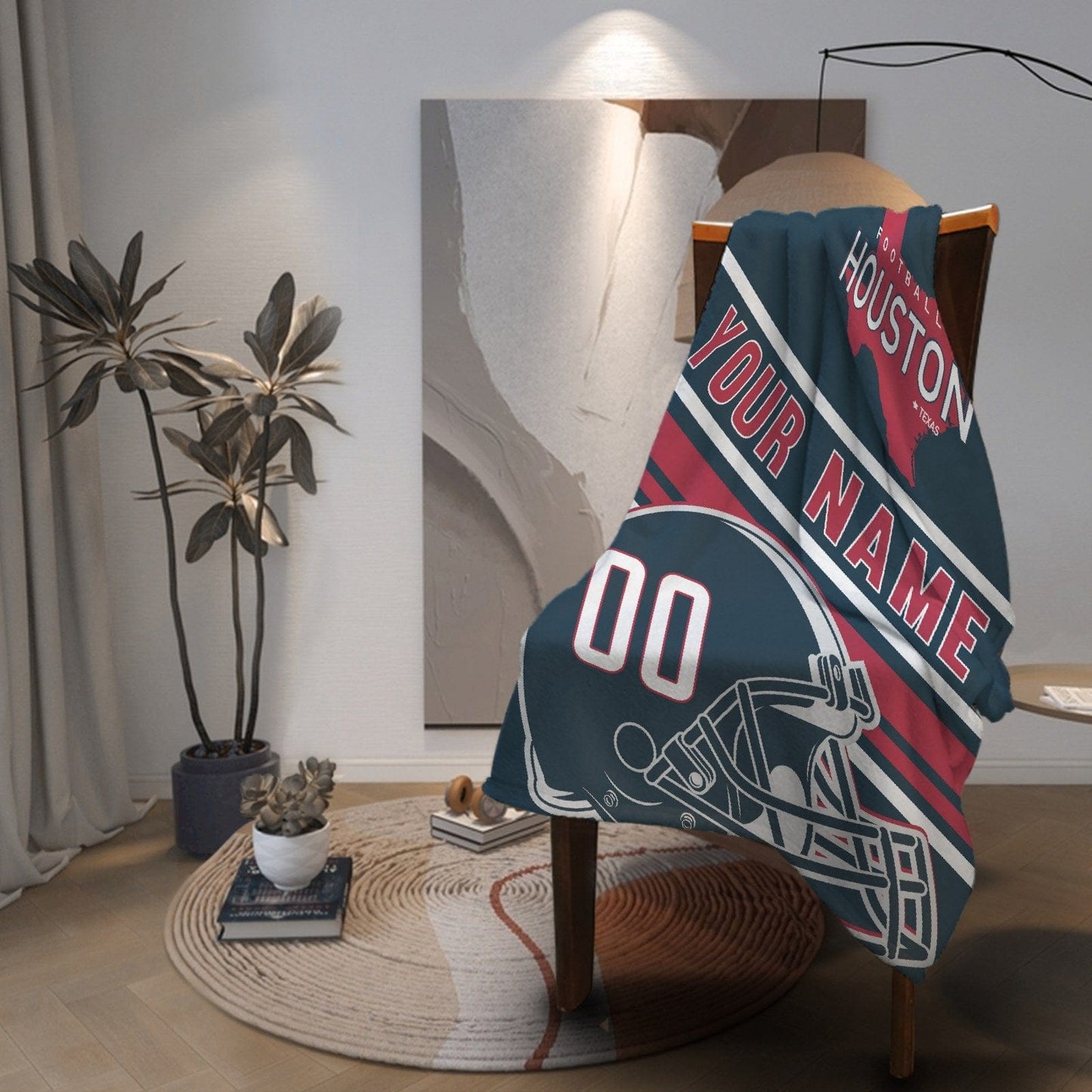 Personalized Football HOUSTON Custom Fans Add Name Number Blanket