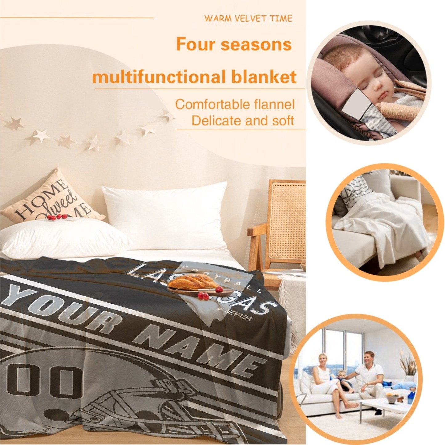 Personalized Football LAS VEGAS Custom Fans Add Name Number Blanket