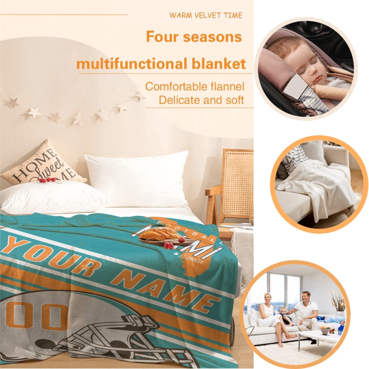 Personalized Football MIAMI Custom Fans Add Name Number Blanket