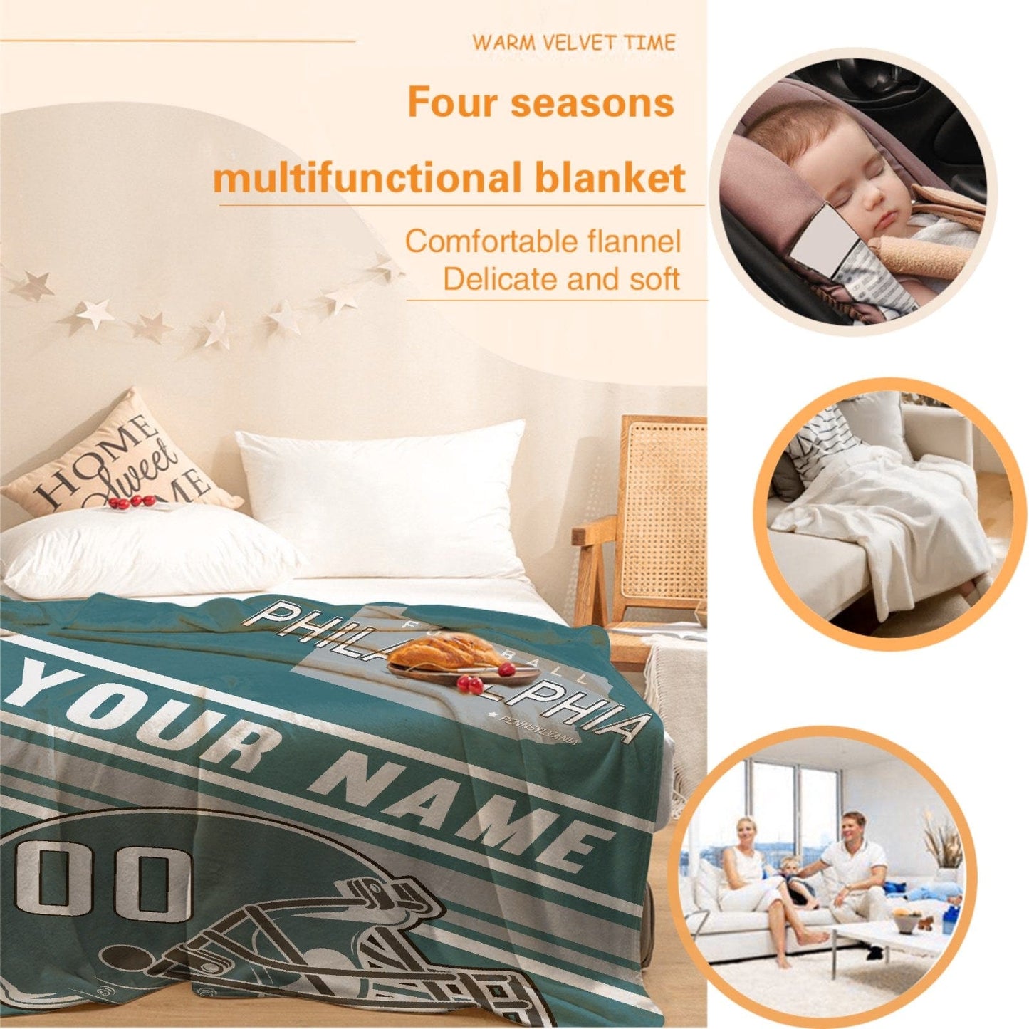 Personalized Football PHILADEL PHIA Custom Fans Add Name Number Blanket