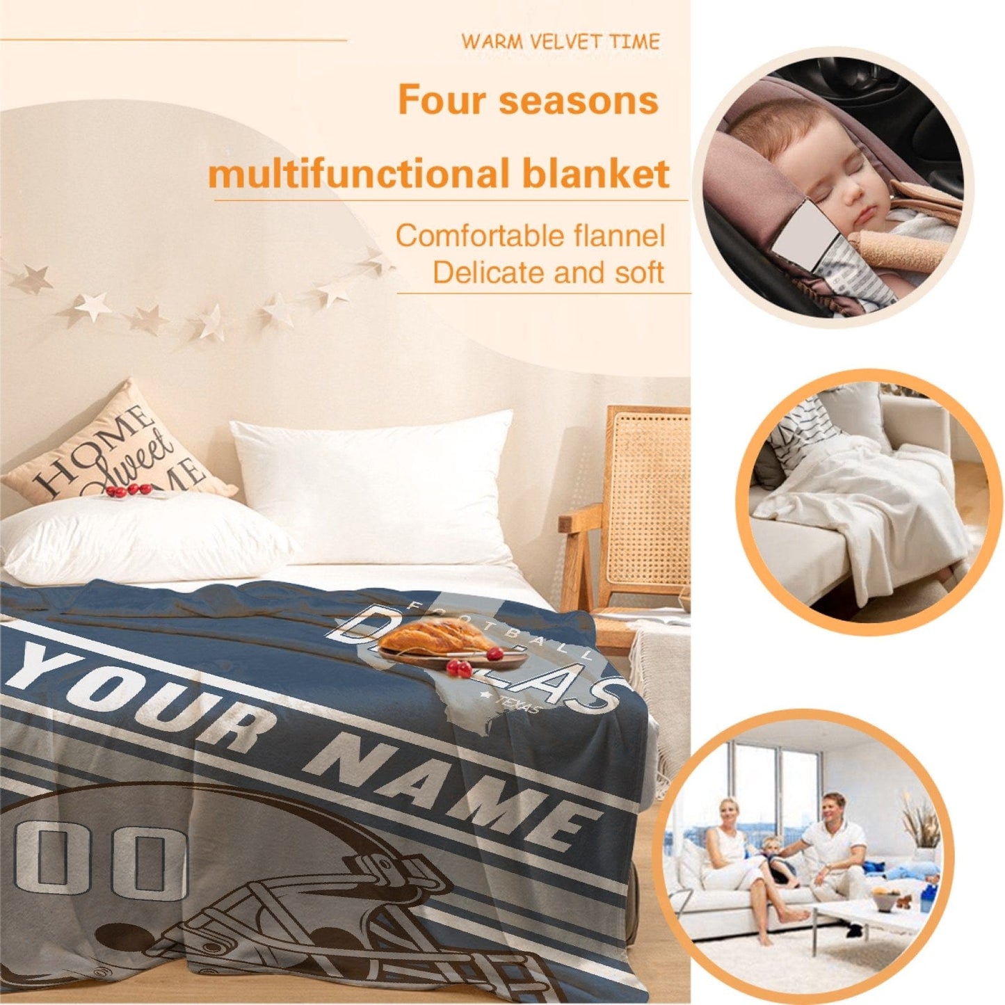 Personalized Football DALLAS Custom Fans Add Name Number Blanket