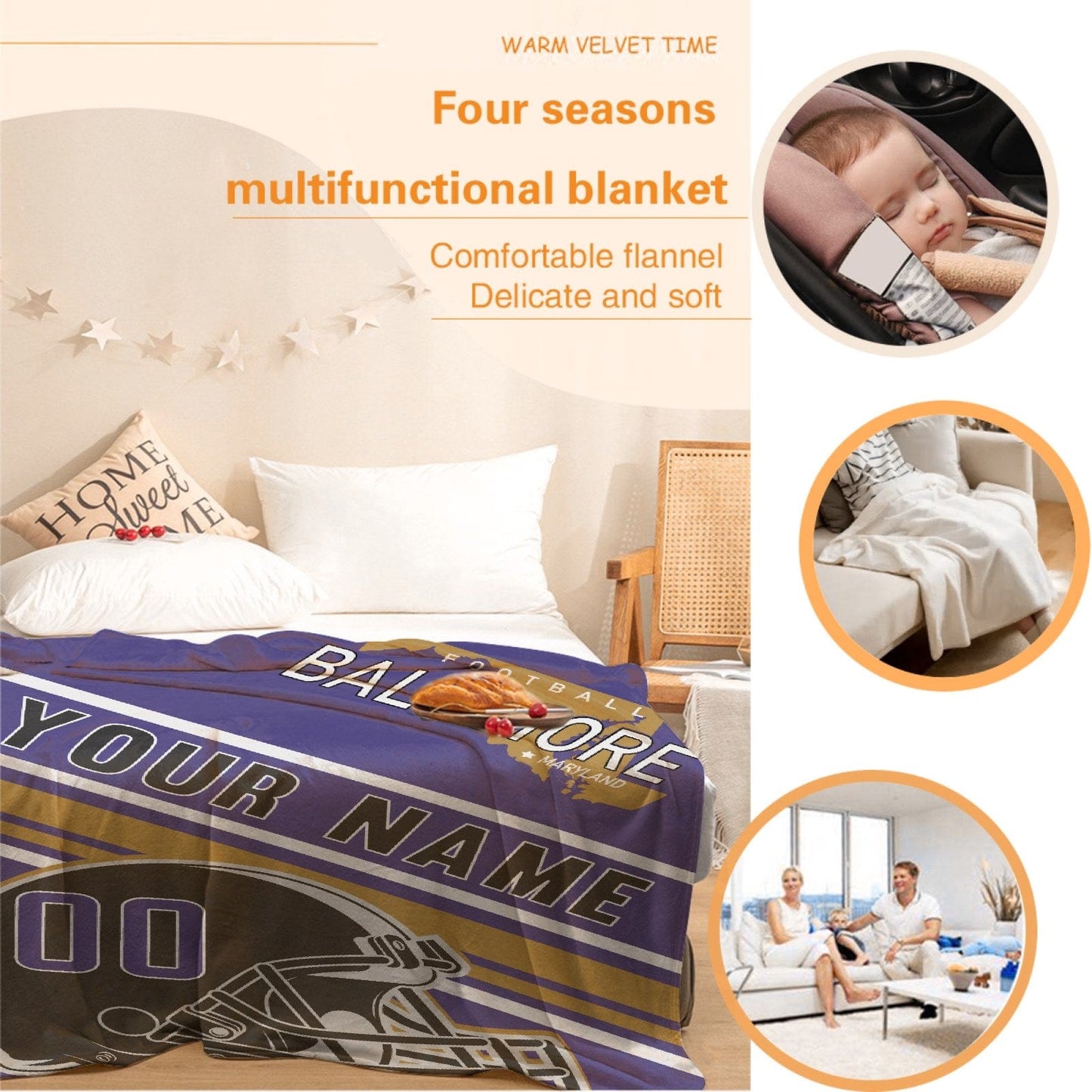 Personalized Football BALTIMORE Custom Fans Add Name Number Blanket