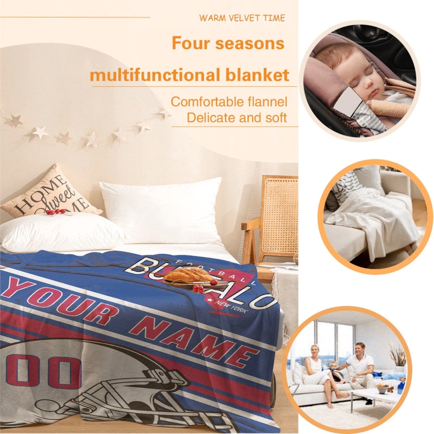 Personalized Football BUFFALO Custom Fans Add Name Number Blanket