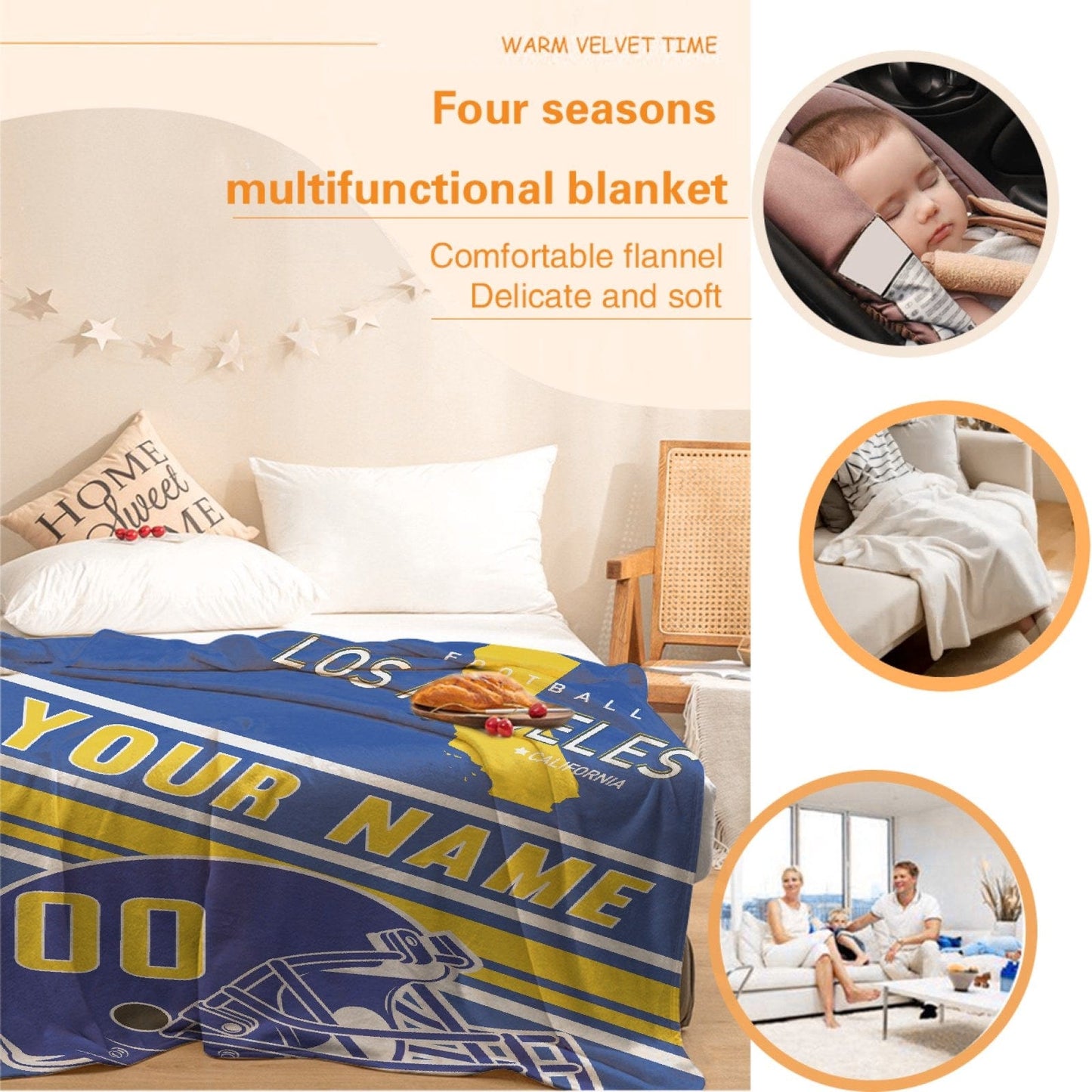Personalized Football Los Angeles Custom Fans Add Name Number Blanket