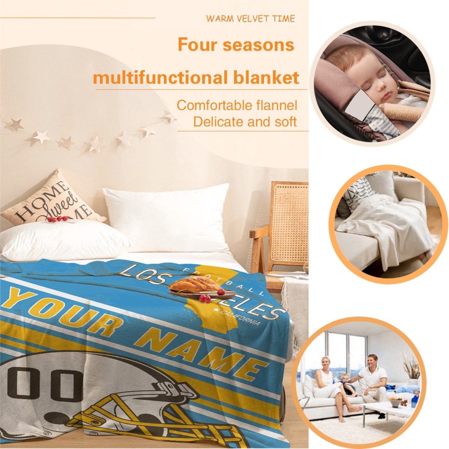 Personalized Football Los Angeles Custom Fans Add Name Number Blanket