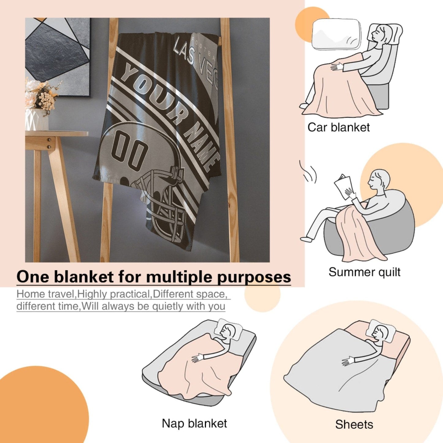 Personalized Football LAS VEGAS Custom Fans Add Name Number Blanket