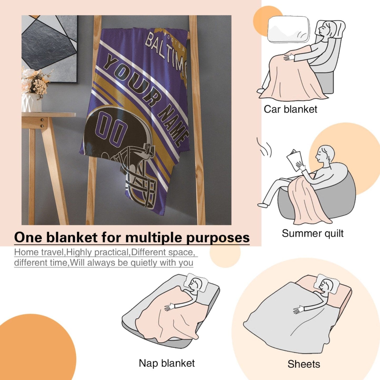 Personalized Football BALTIMORE Custom Fans Add Name Number Blanket