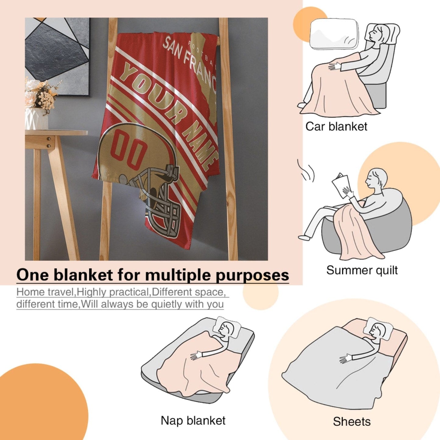 Personalized Football SAN FRANCISCO Custom Fans Add Name Number Blanket