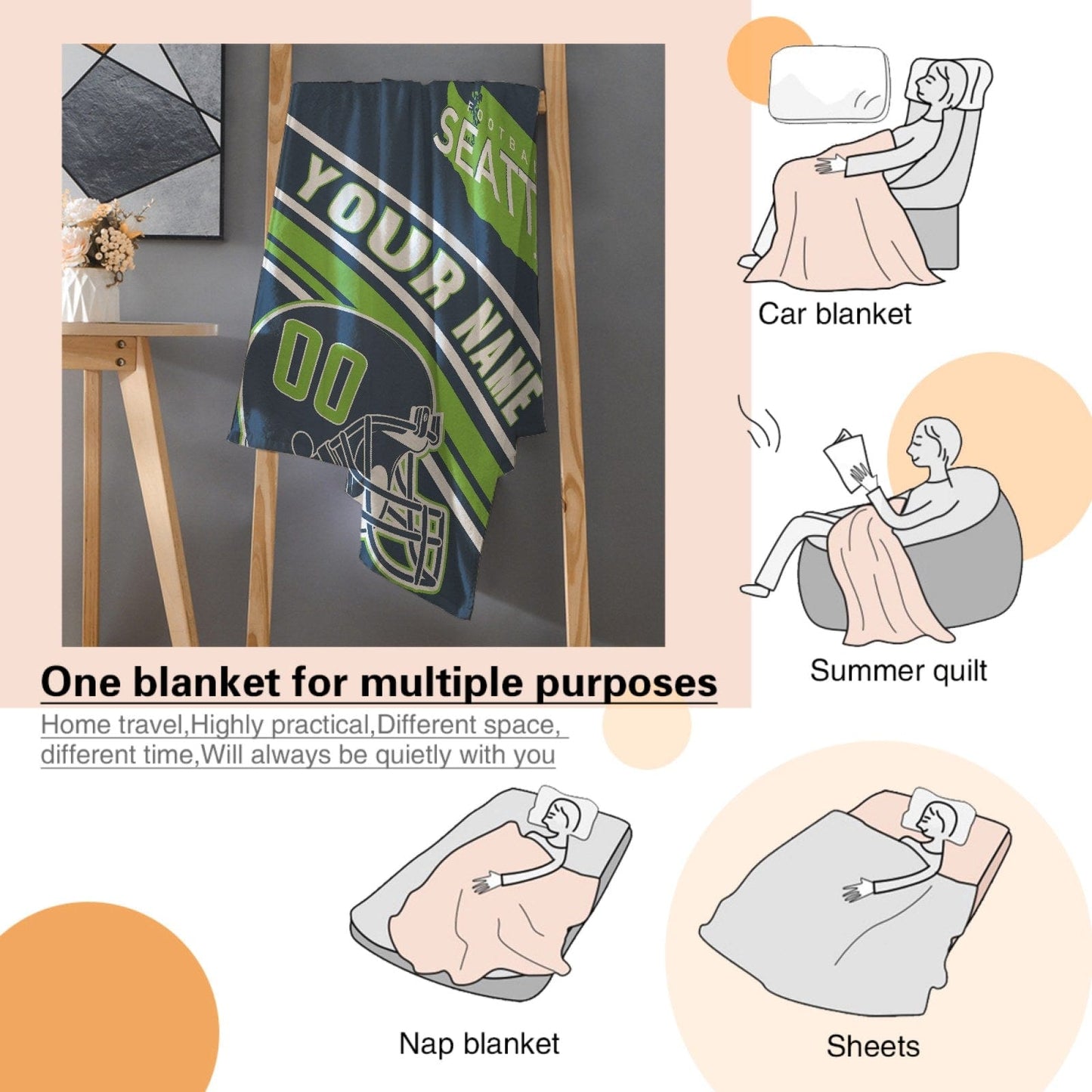 Personalized Football SEATTLE Custom Fans Add Name Number Blanket