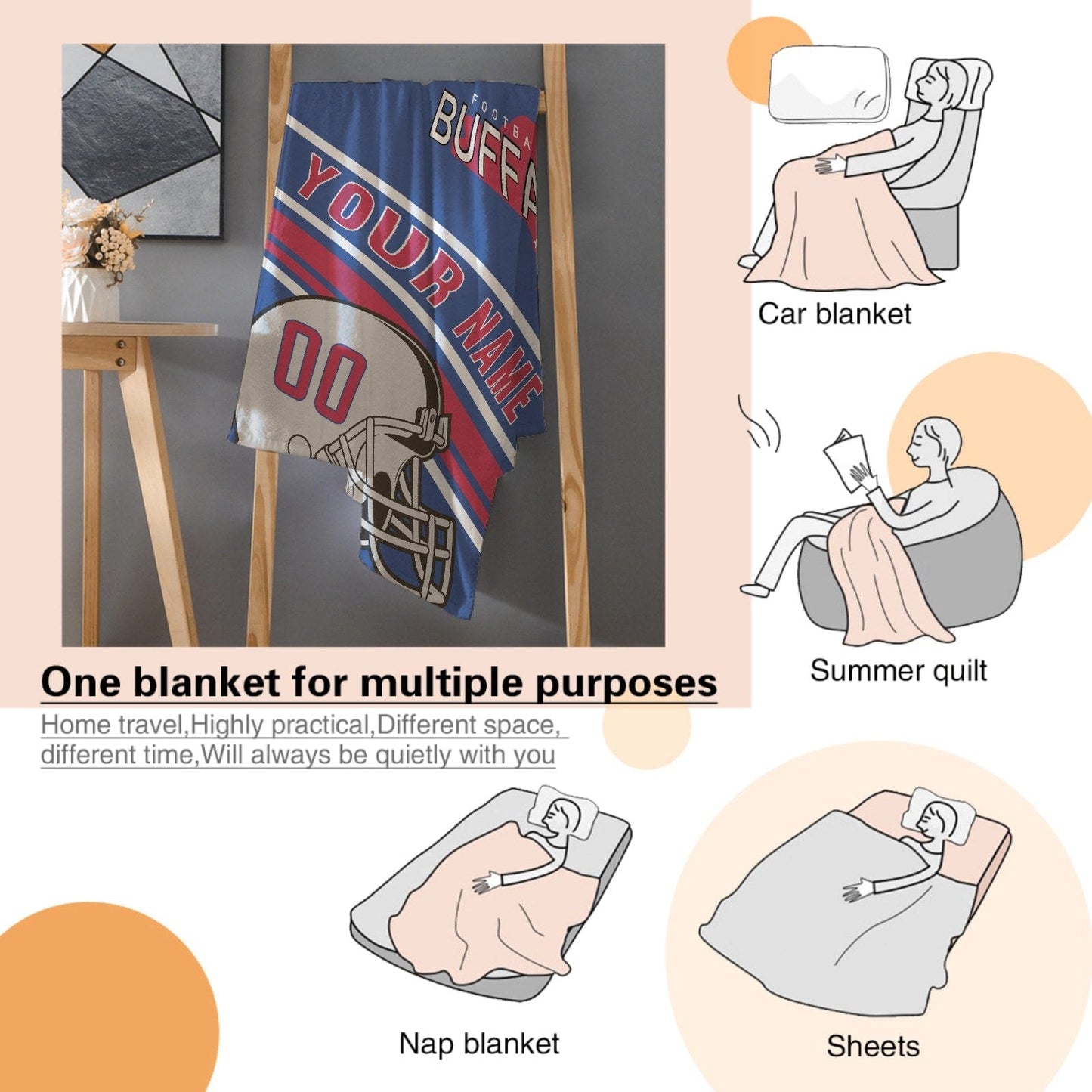 Personalized Football BUFFALO Custom Fans Add Name Number Blanket