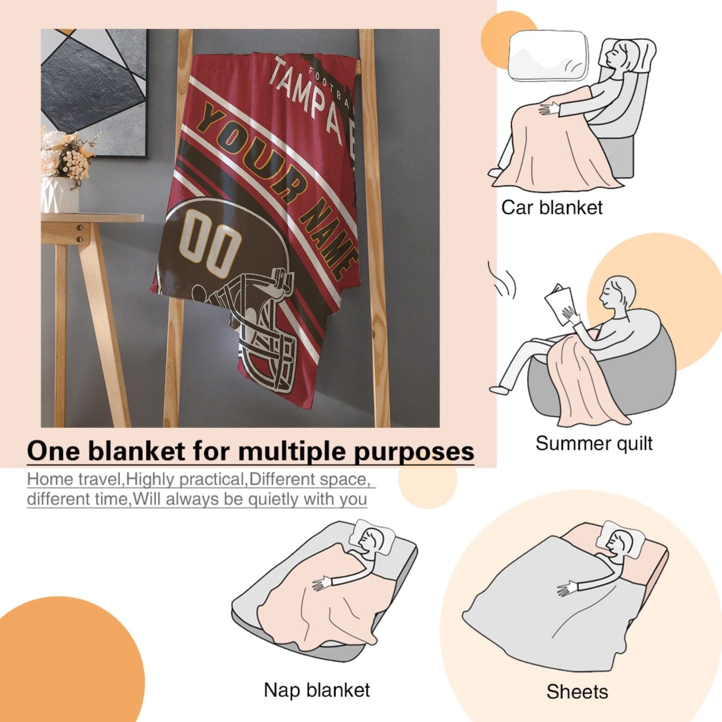 Personalized Football TAMPA BAY Custom Fans Add Name Number Blanket