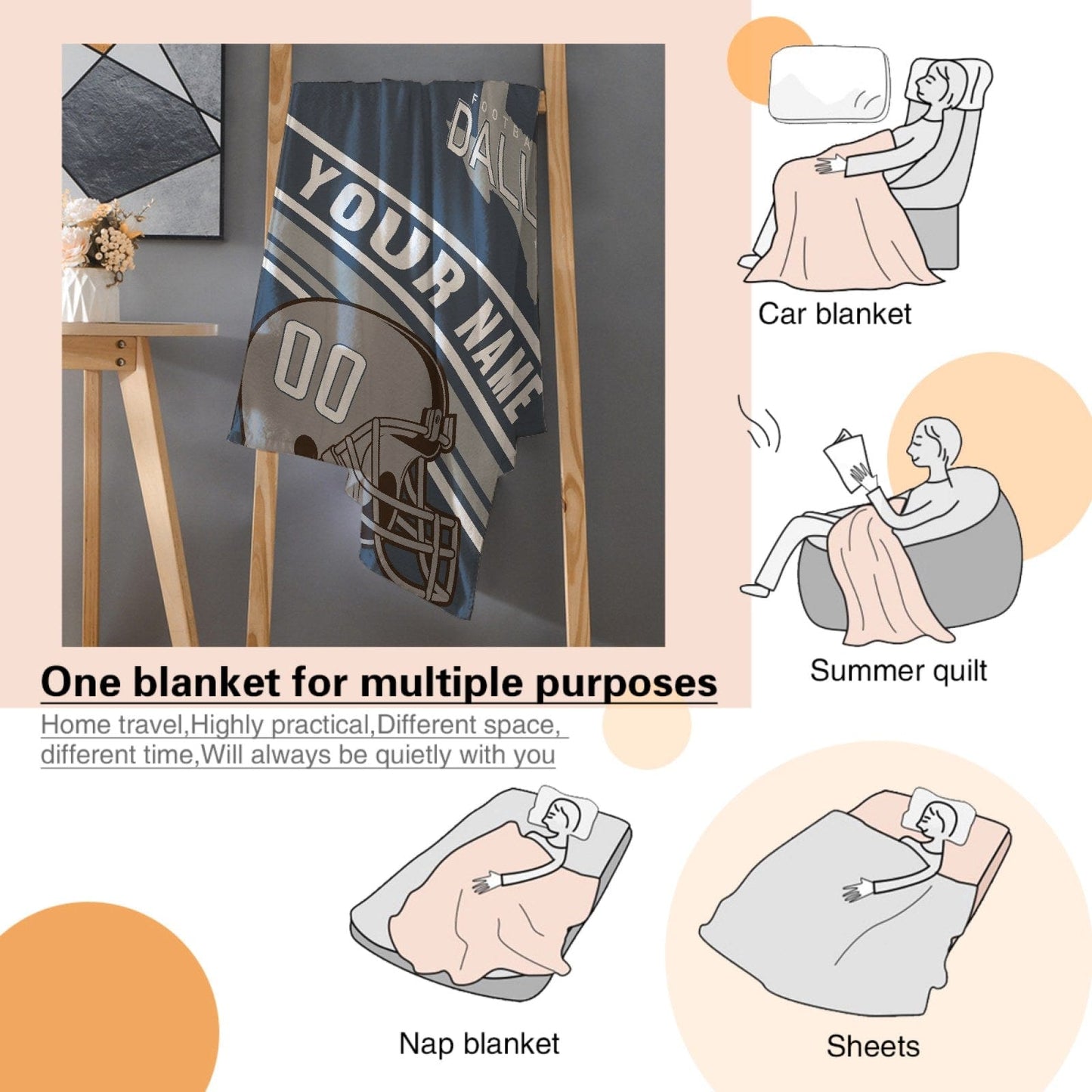 Personalized Football DALLAS Custom Fans Add Name Number Blanket