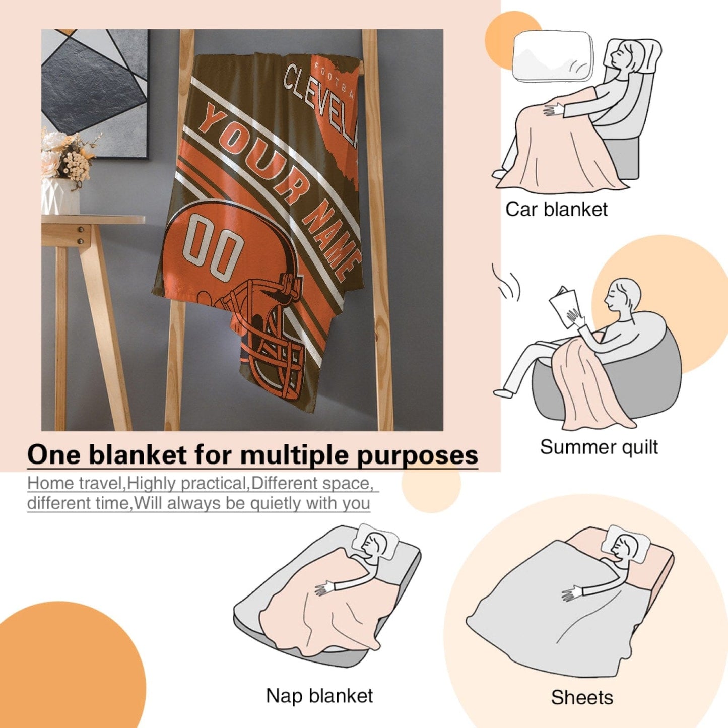 Personalized Football Cleveland City Custom Fans Add Name Number Blanket