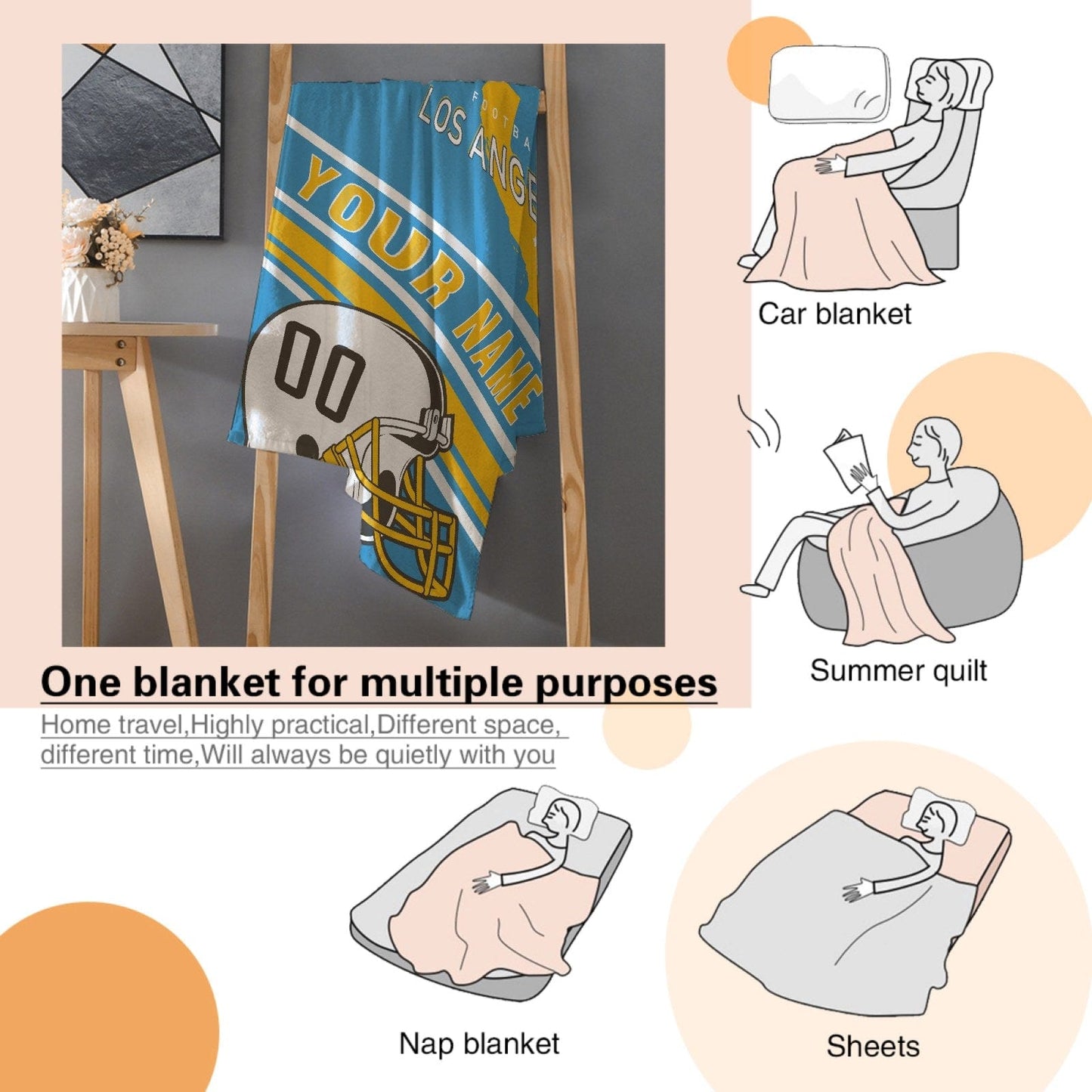 Personalized Football Los Angeles Custom Fans Add Name Number Blanket