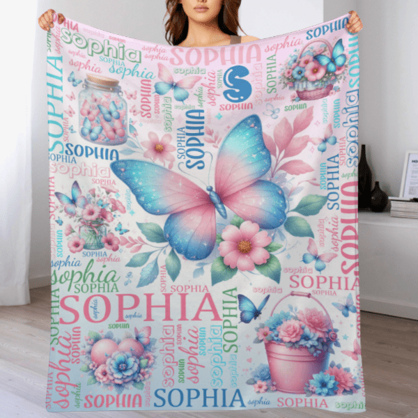 Custom Butterfly Blanket Name Personalized Baby Blanket - Gifts for Children Newborns