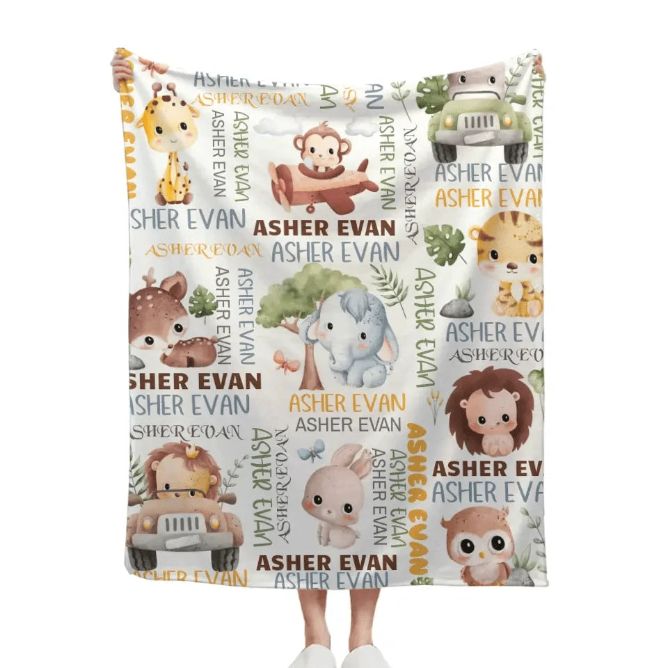 Personalized Baby Blanket for Boys Girls, Custom Name Blanket with Elephant