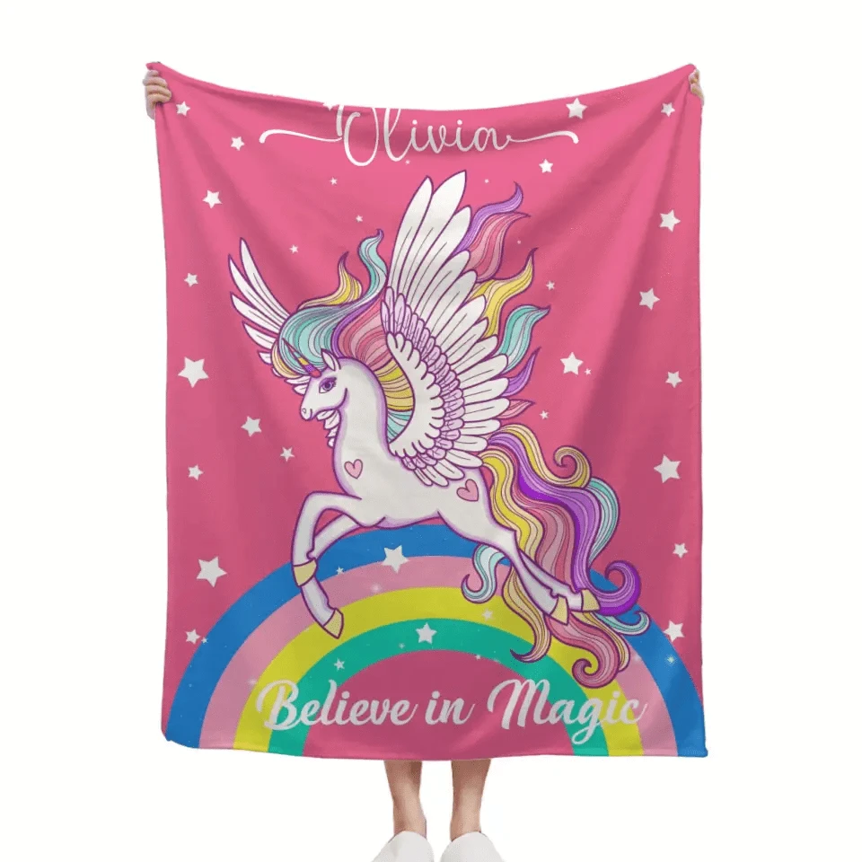 Unicorn Gifts Blanket - Personalized Rainbow Stars Name Blanket