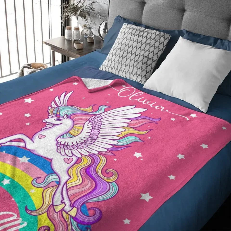 Unicorn Gifts Blanket - Personalized Rainbow Stars Name Blanket