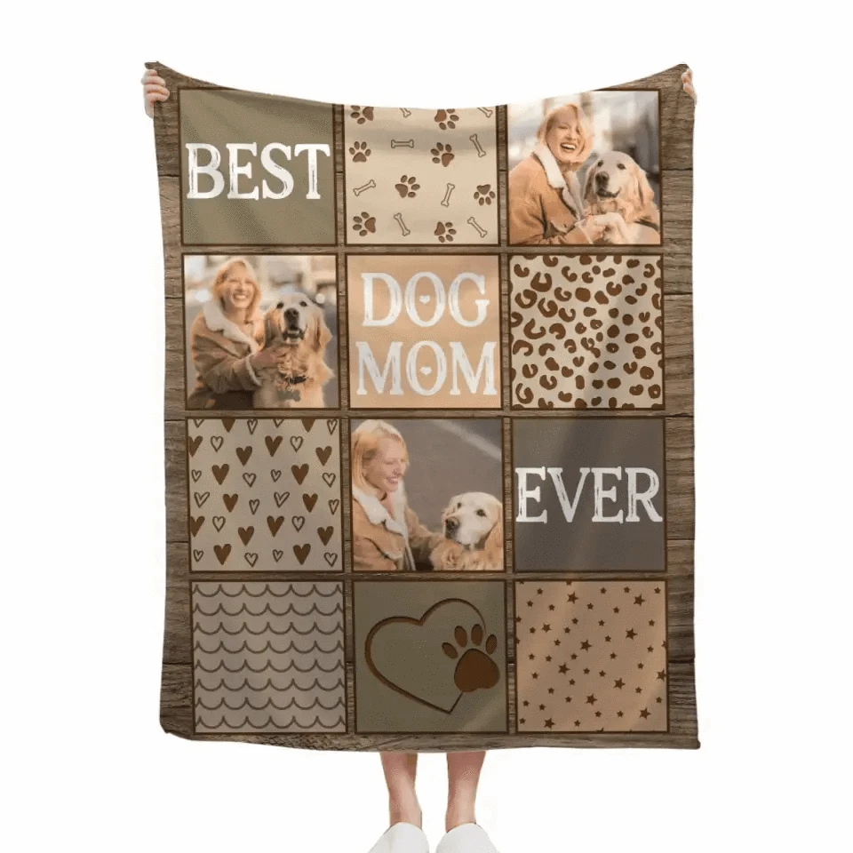 Custom Photo Personalized Blanket For Pet Lovers - Best Dog Mom Dad Ever copy