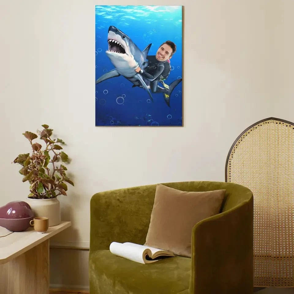 Personalized Kid Riding a Shark,Custom Portrait From Photo - Gifts for Kids and Adults