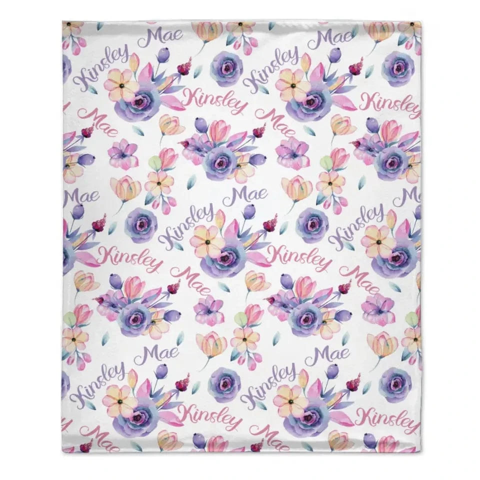 Personalized Purple Floral Name Blanket