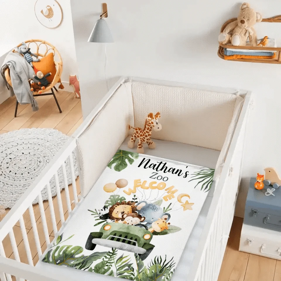 Personalized Watercolor Safari Animals Welcoming with Truck Blanket