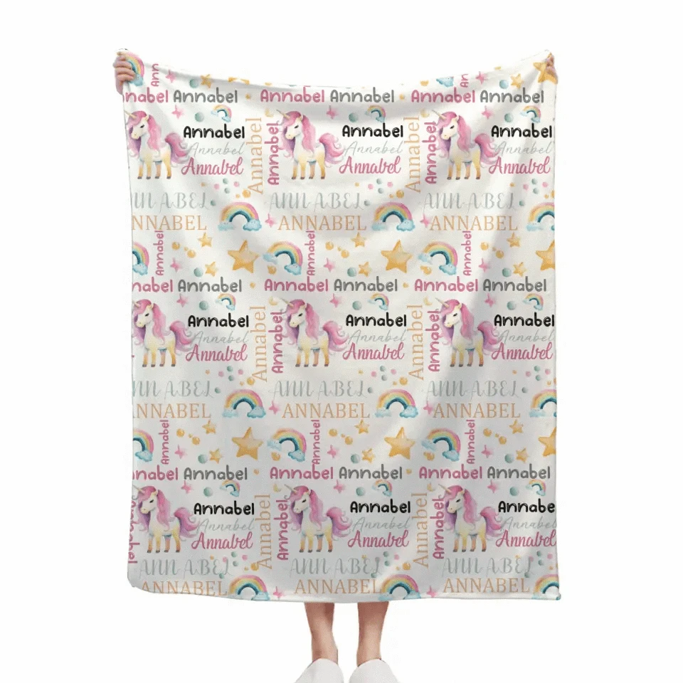 Unicorn Pattern Name Custom Blanket For Boys Girls Babies