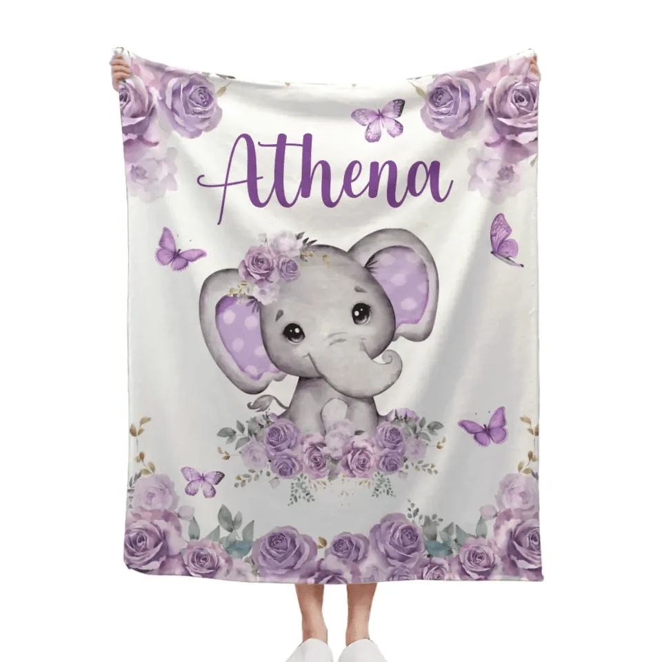 Custom Purple Elephants Blanket for Infant Toddler, Baby Gift Blanket for Birthday
