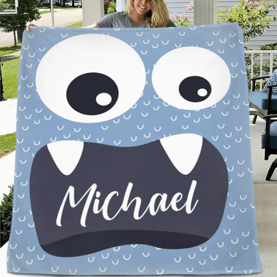 Personalized Little Monster Blanket for Kids, Custom Name Throw for Boys and Girls, Cute and Cuddly Creature