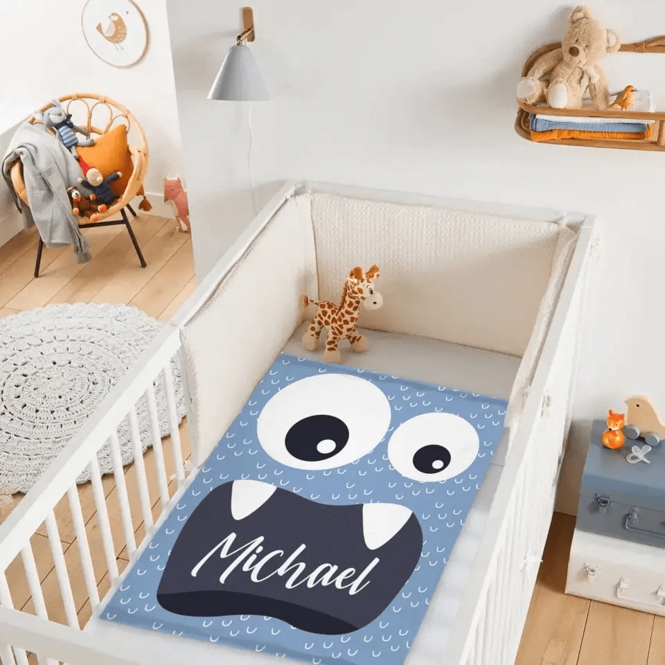 Personalized Little Monster Blanket for Kids, Custom Name Throw for Boys and Girls, Cute and Cuddly Creature