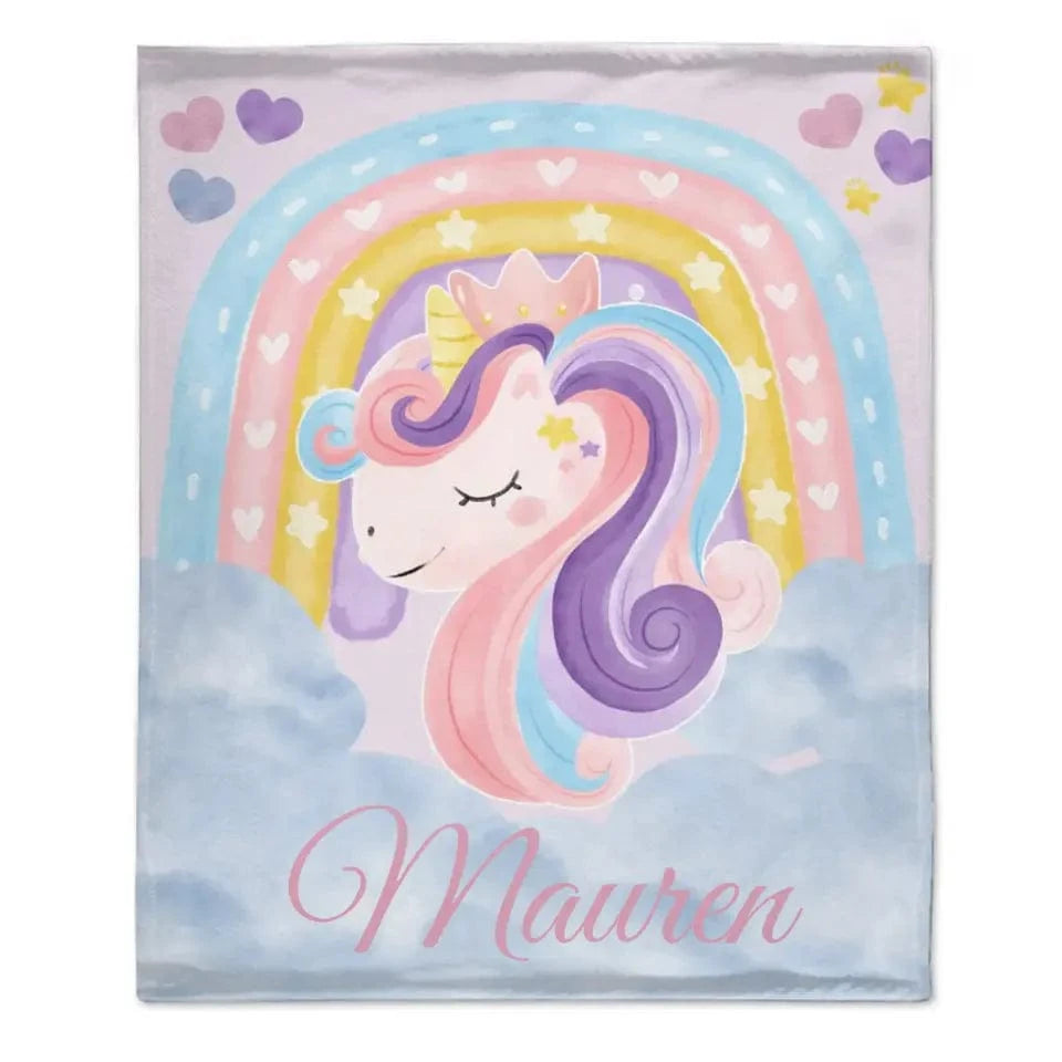 Personalized Baby Name Blanket With Rainbow Unicorn - Gift For Granddaughter