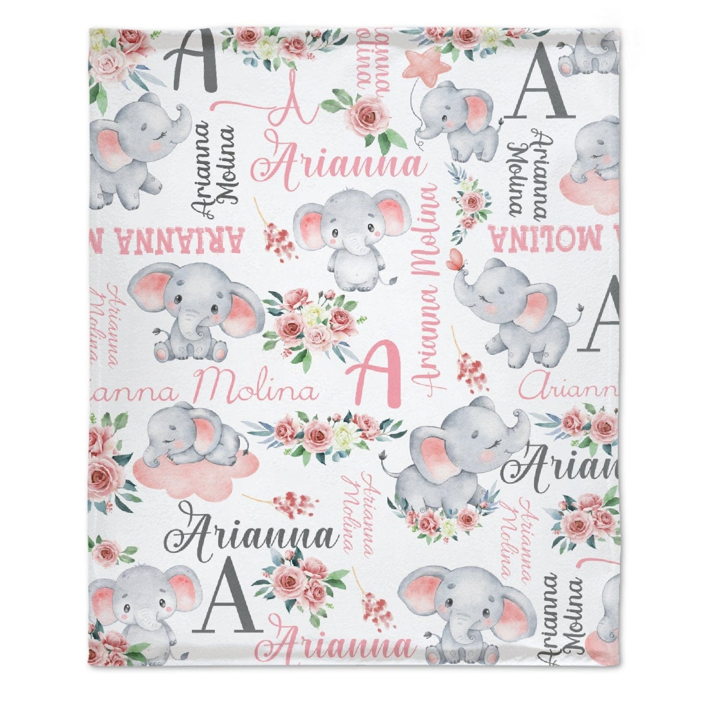Floral Cute Elephant Personalized Customized Girl Blanket Birthday Gift Newborn Party Gift For Baby Kids Family