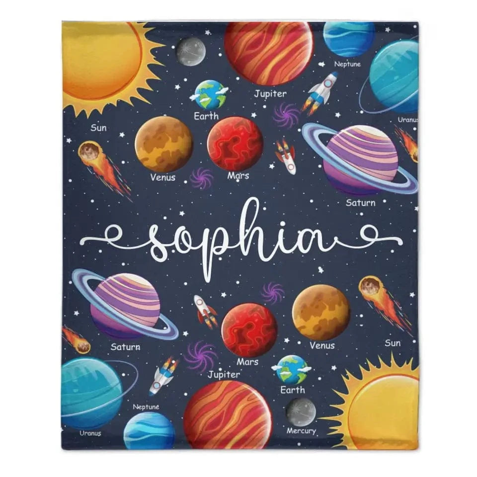 Custom Name Baby Blanket, Space Planets Galaxy Blanket