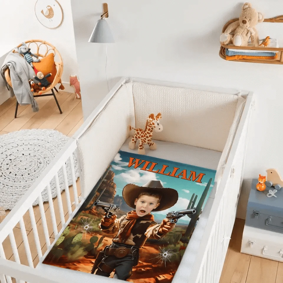 Cowboy Boys Blanket with Photo, Personalized Western Boy Blanket Custom Cowboy Gifts for Boys