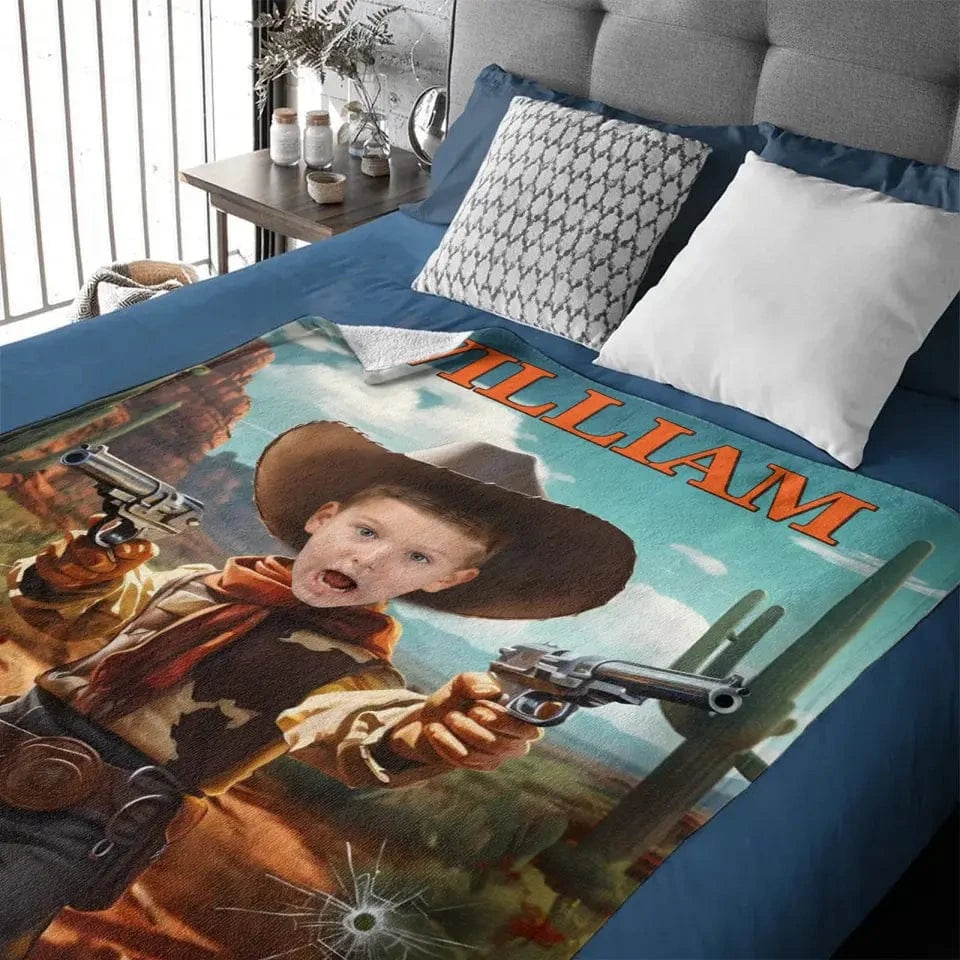 Cowboy Boys Blanket with Photo, Personalized Western Boy Blanket Custom Cowboy Gifts for Boys
