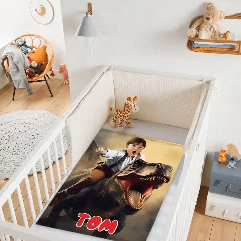 Custom Photo, Ride The Dinosaur Blanket