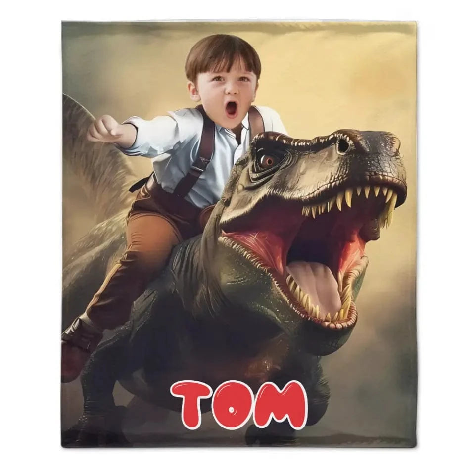 Custom Photo, Ride The Dinosaur Blanket