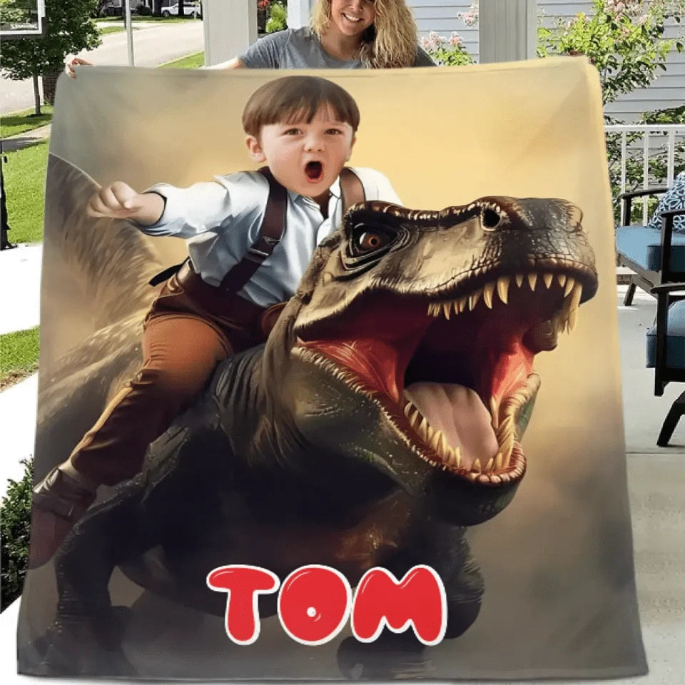 Custom Photo, Ride The Dinosaur Blanket
